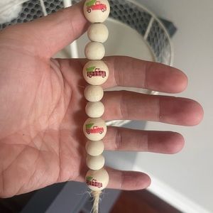 Farmhouse 2 Tier Tray with Xmas Truck Wood Bead Garland